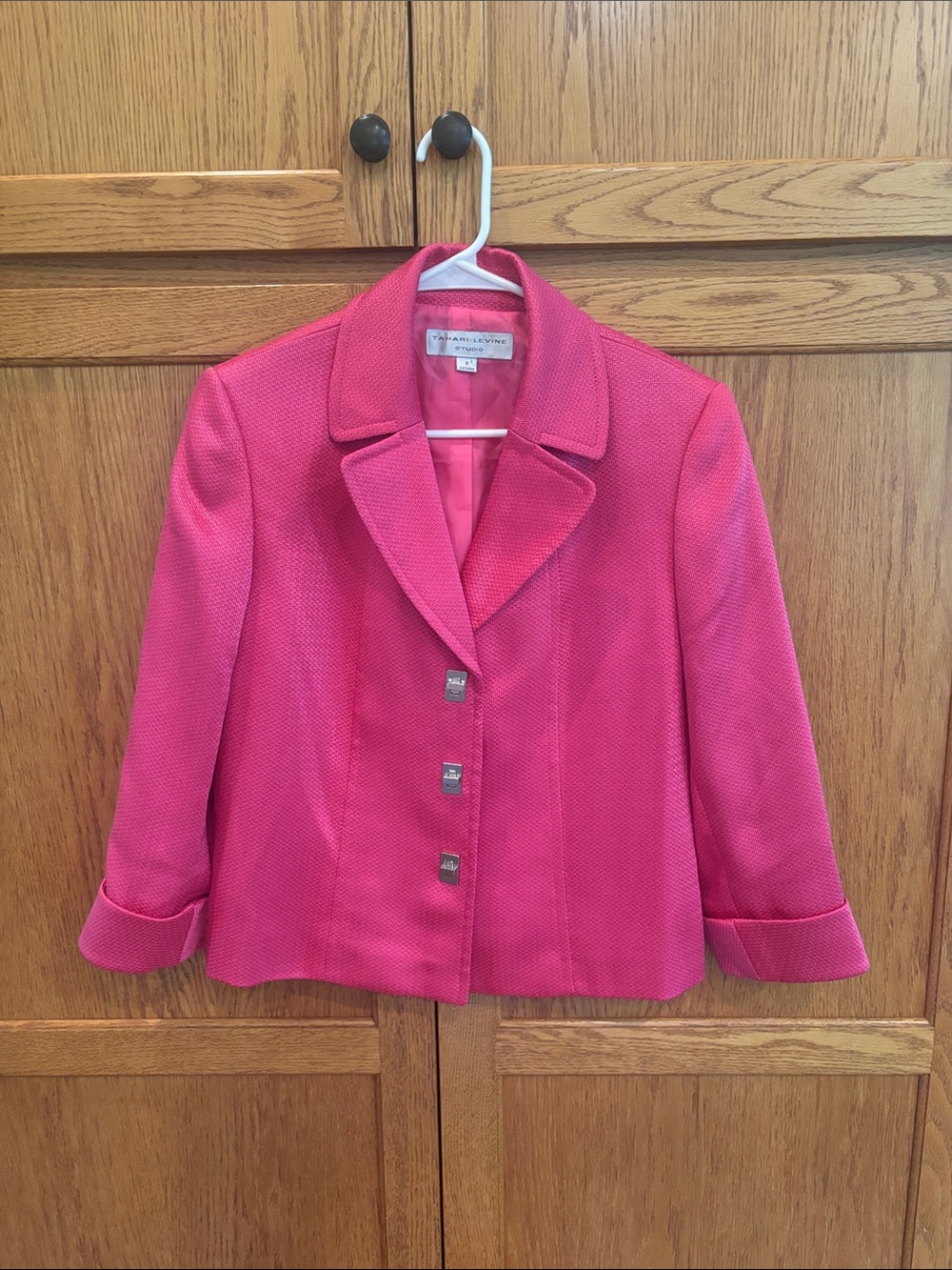 Tahari Bright Pink Textured Notch-Collar Blazer